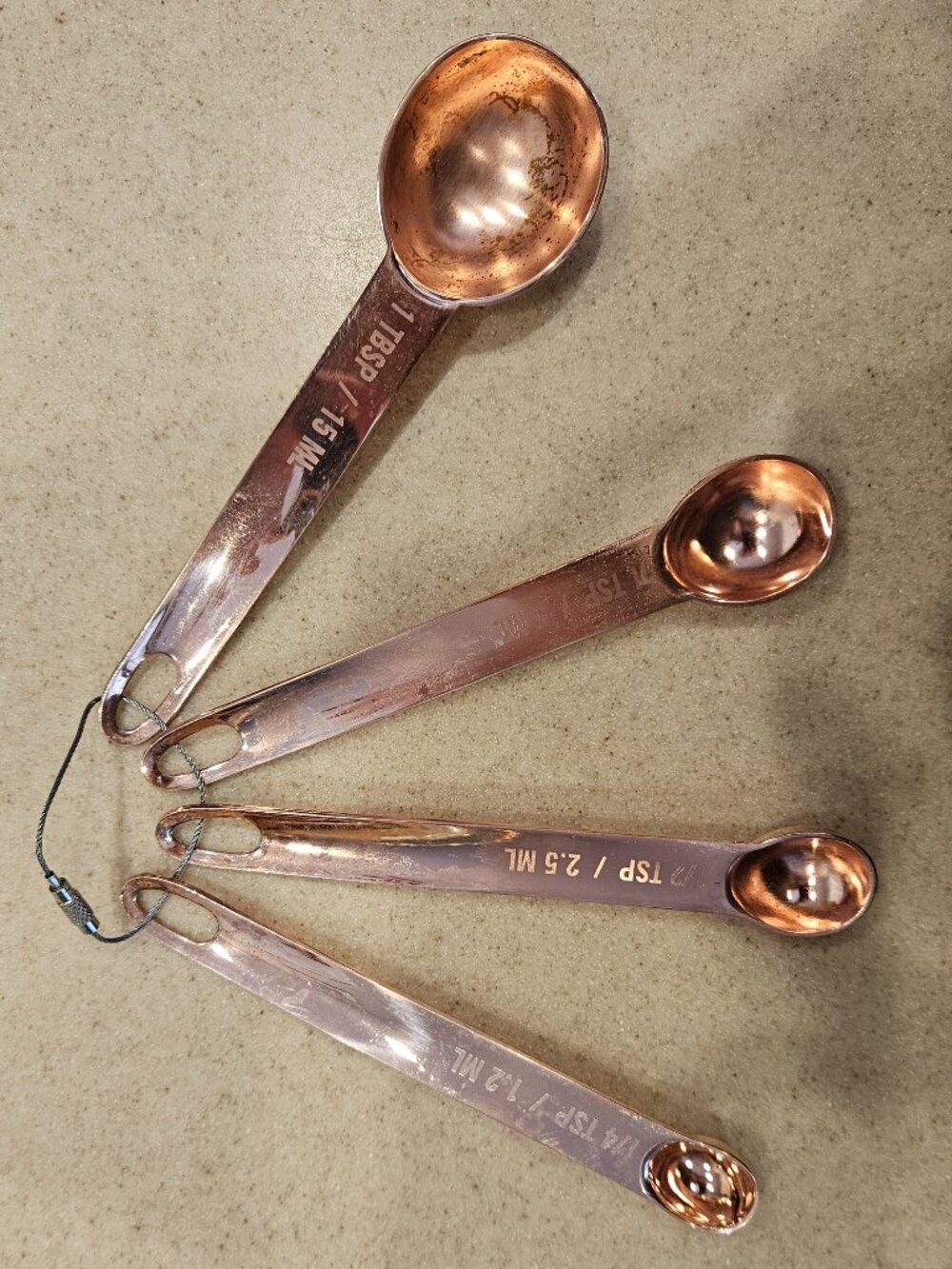 RARE VINTAGE SET 4 WILLIAMS SONOMA COPPER NESTING MEASURING SPOONS KITCHEN TOOL